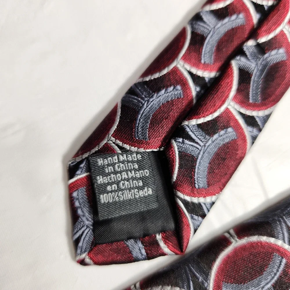 Crazy Horse Mens 100% Silk Tie Burgundy / Gray /‎ Black